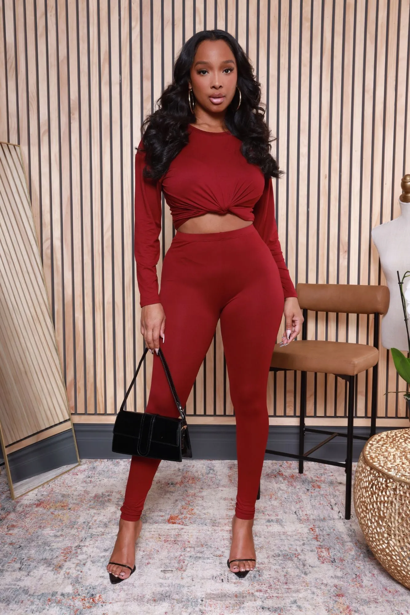 Fit The Vibe Crewneck Legging Set - Burgundy