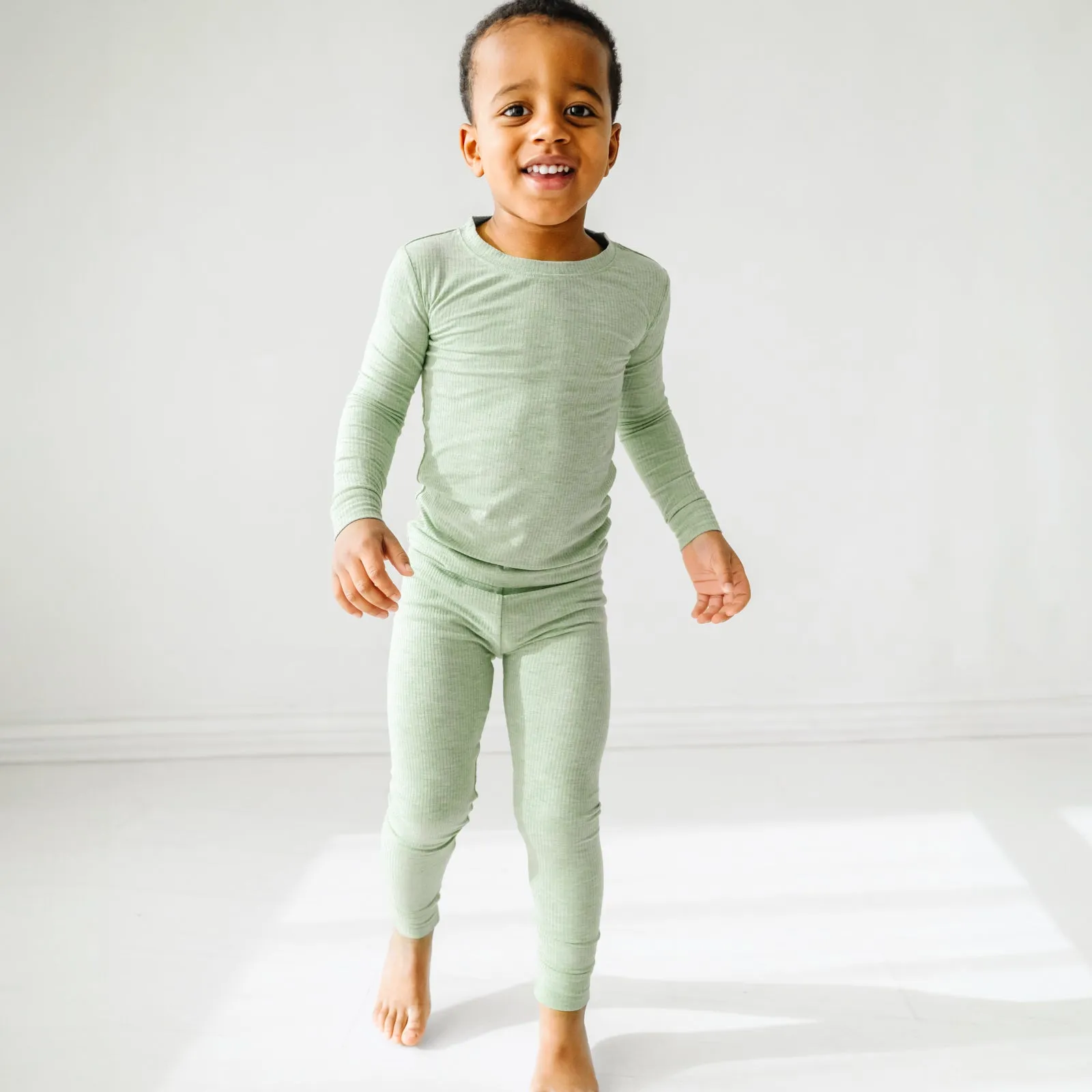 Heather Sage Ribbed Two-Piece Pajama Set