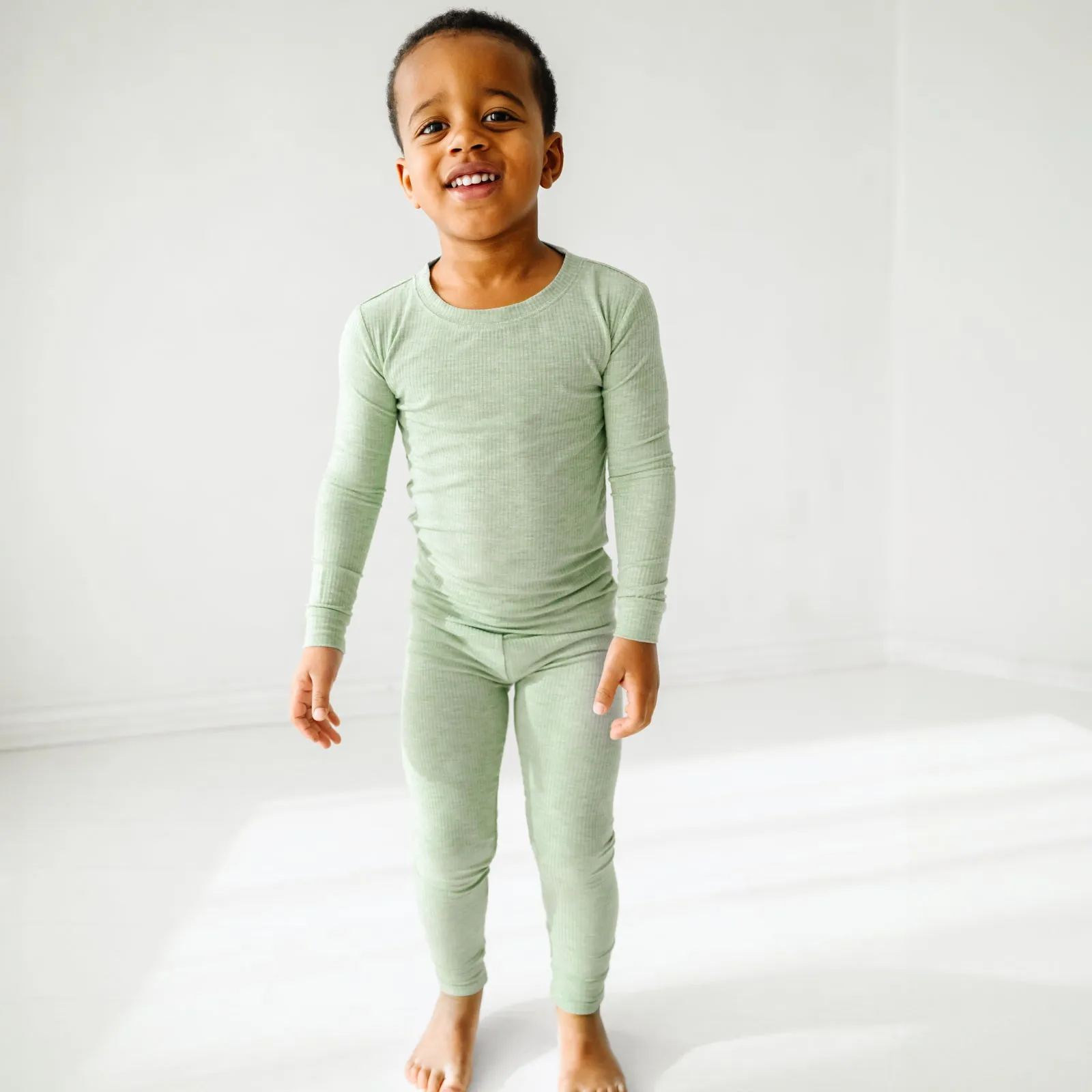 Heather Sage Ribbed Two-Piece Pajama Set
