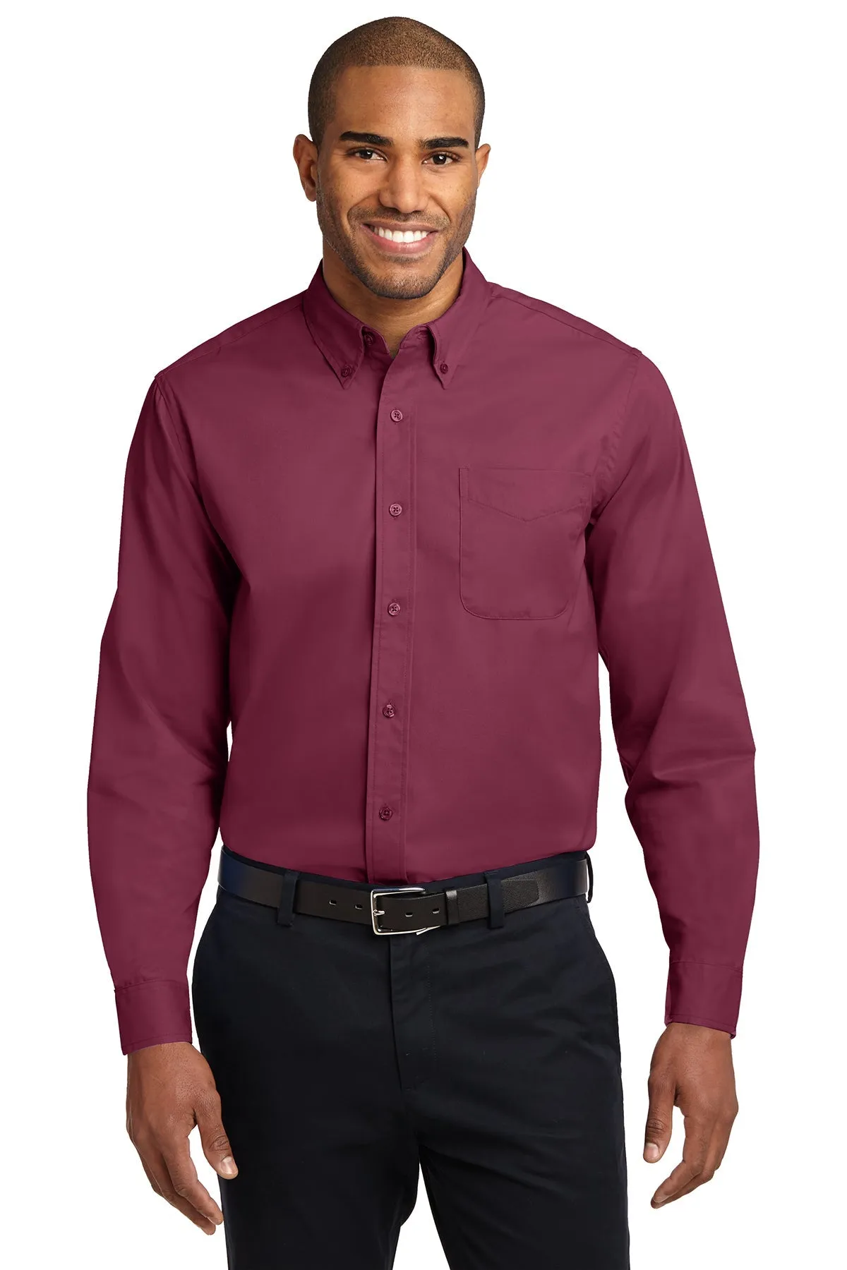 Port Authority Tall Custom Easy Care Shirts, Burgundy/ Light Stone