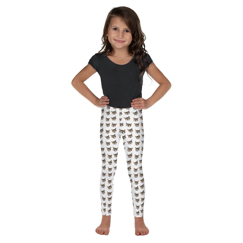 Tabby Cat Cute Kid's Leggings, Peanut Meow Cat Cute Children's Tights-Made in USA/EU/MX