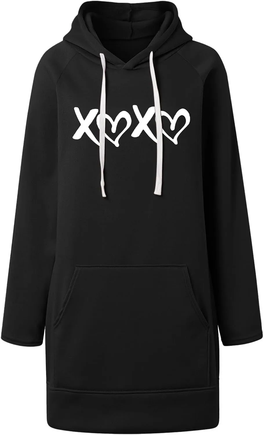 The Warmy Oversized Hoodie Dress,Valentine's Day Dress for Women with Pocket Funny Heart Print Split Hem Hoodies