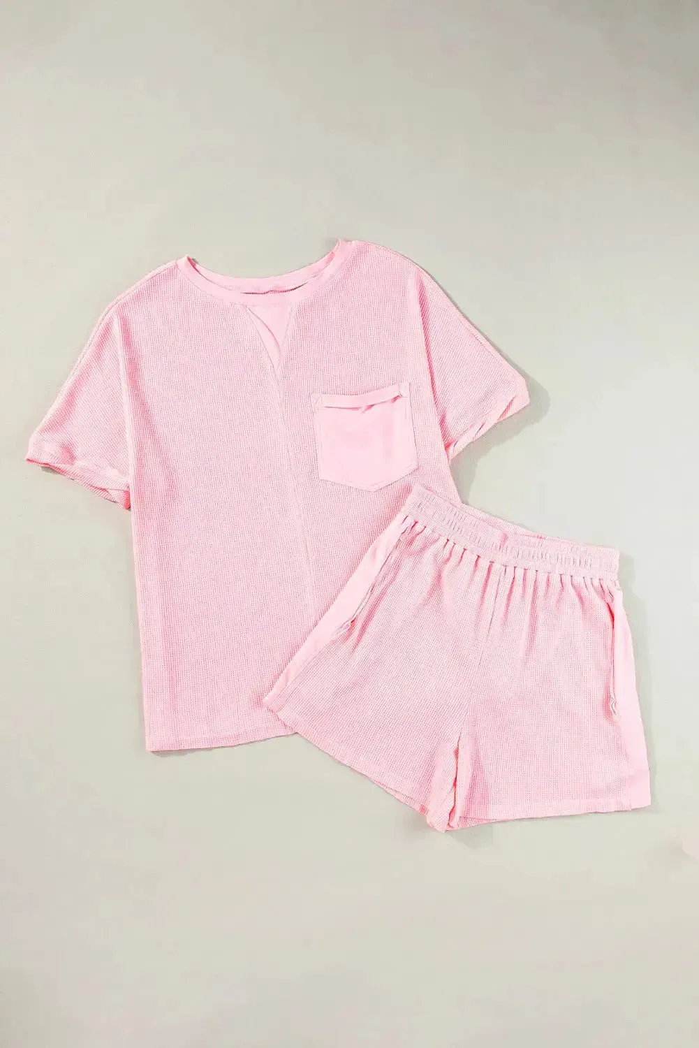 Waffle-Knit Half Sleeve Top and Shorts Casual Outfit
