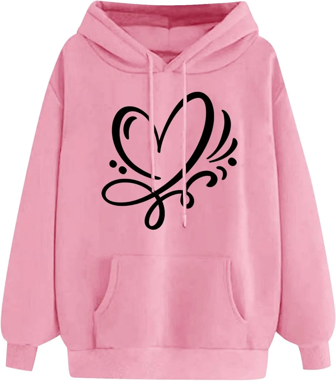 Women's Hoodies Pullover Cute Heart Sweatshirts Casual Long Sleeve Tops Kangaroo Pocket Sweatshirt for Teen Girl