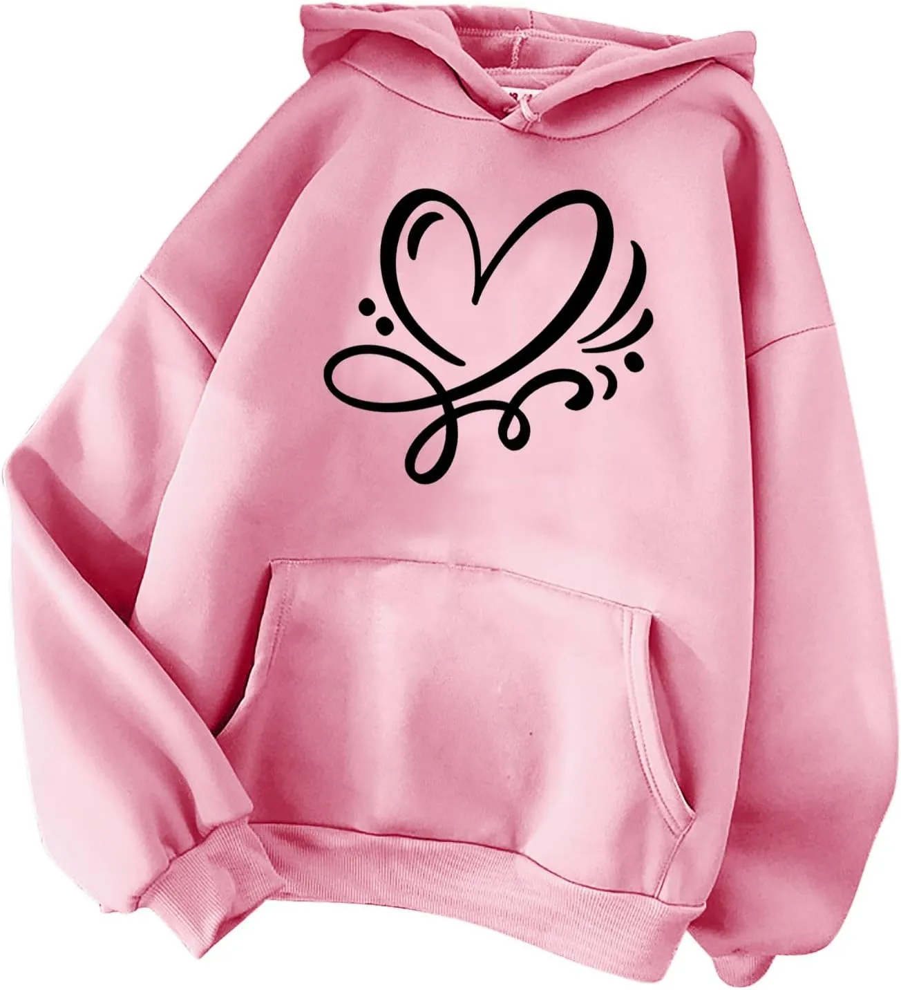 Women's Hoodies Pullover Cute Heart Sweatshirts Casual Long Sleeve Tops Kangaroo Pocket Sweatshirt for Teen Girl