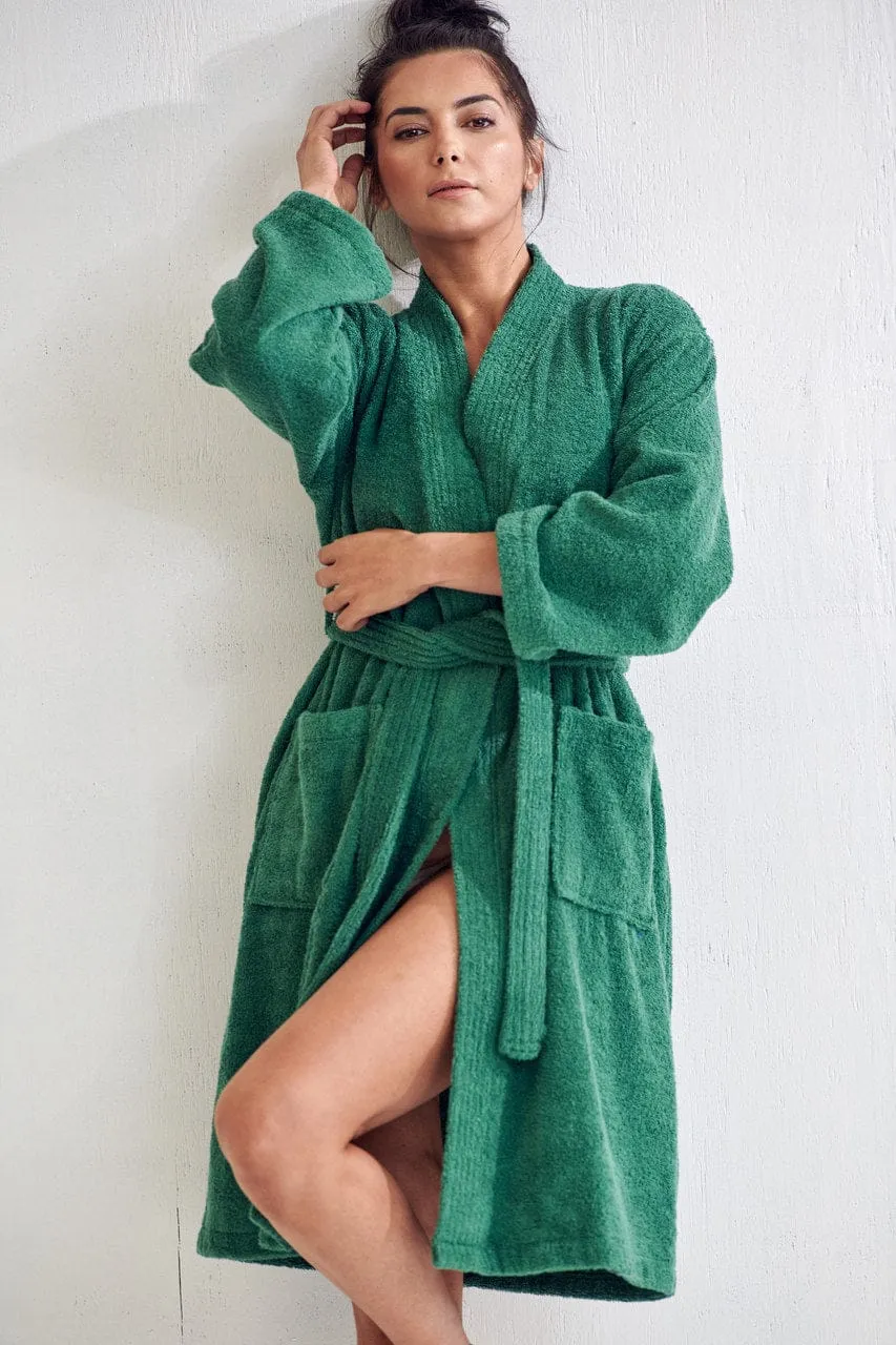 Women's Terry Cloth Bathrobe, Kimono Style, Comfort Soft & Fast Dry, Luxurious Terry Cotton Turkish(Green)
