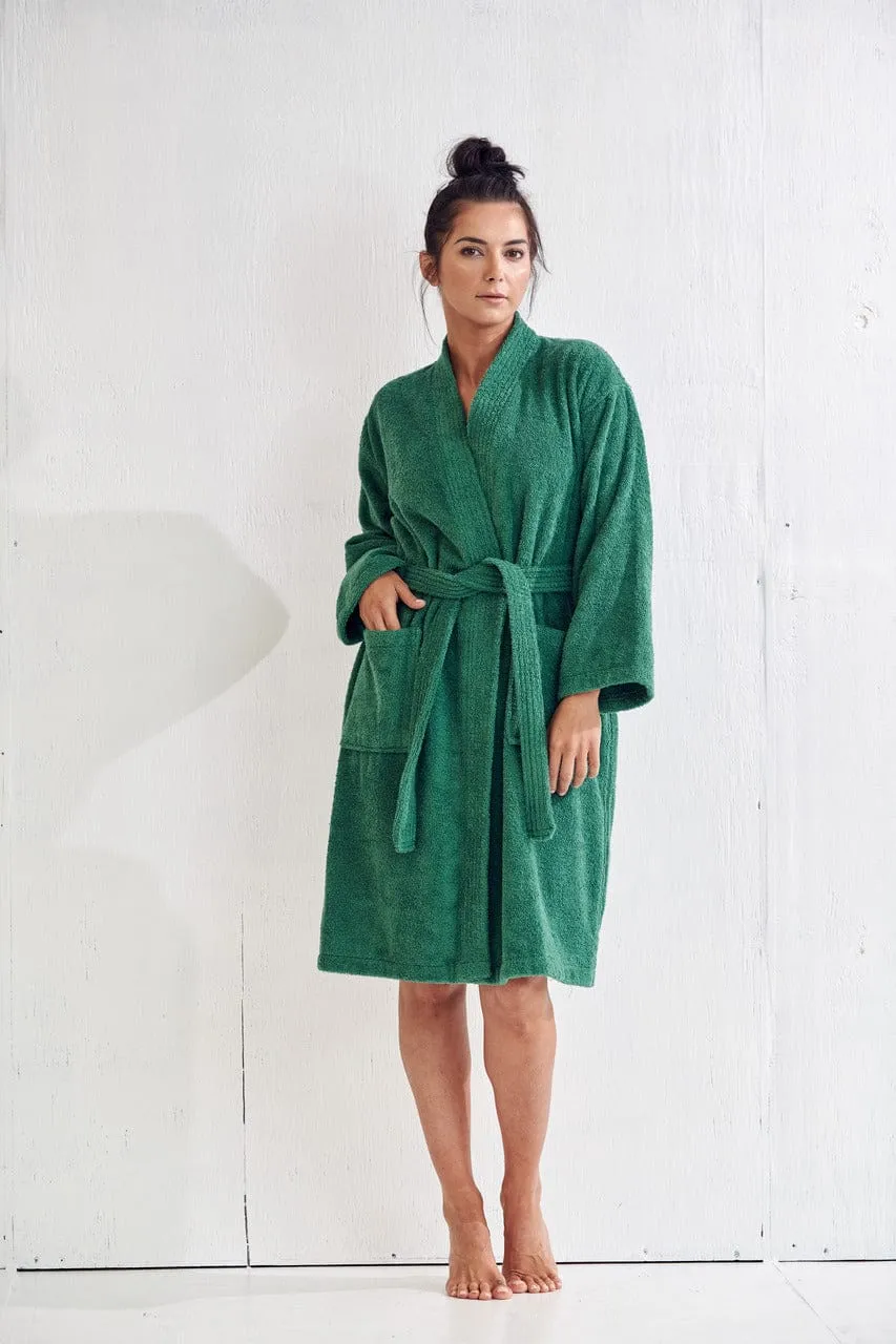 Women's Terry Cloth Bathrobe, Kimono Style, Comfort Soft & Fast Dry, Luxurious Terry Cotton Turkish(Green)