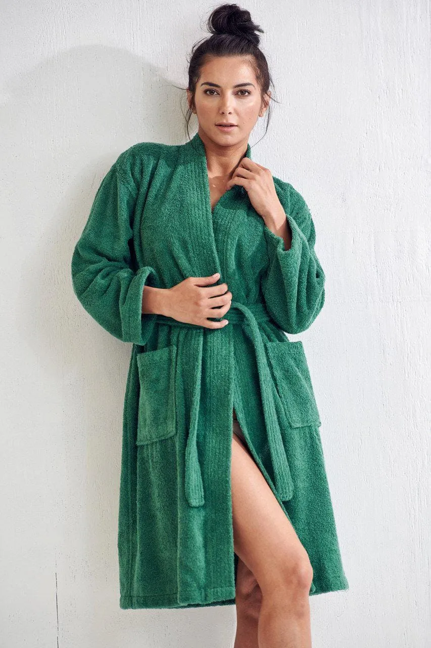 Women's Terry Cloth Bathrobe, Kimono Style, Comfort Soft & Fast Dry, Luxurious Terry Cotton Turkish(Green)