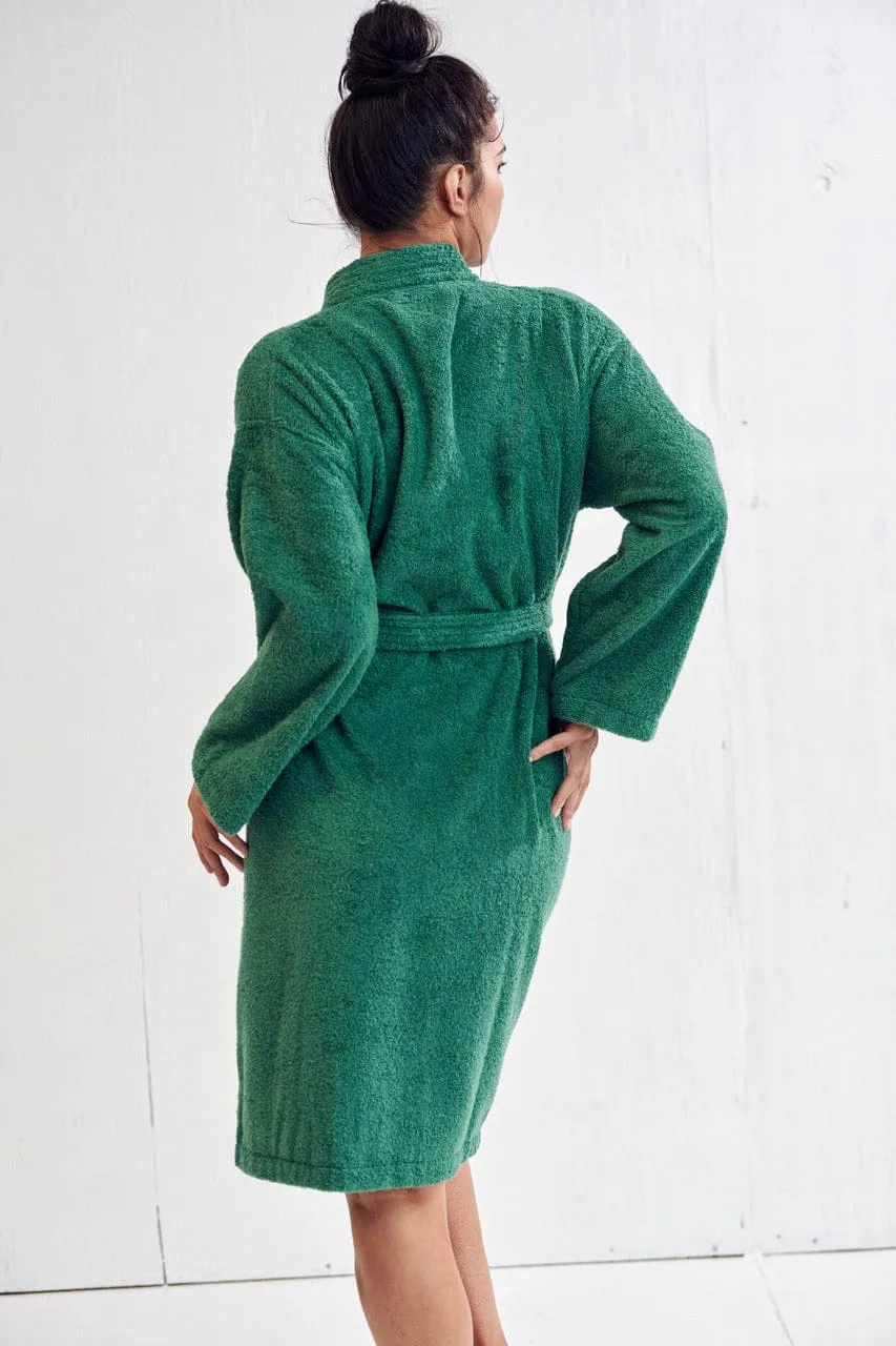 Women's Terry Cloth Bathrobe, Kimono Style, Comfort Soft & Fast Dry, Luxurious Terry Cotton Turkish(Green)